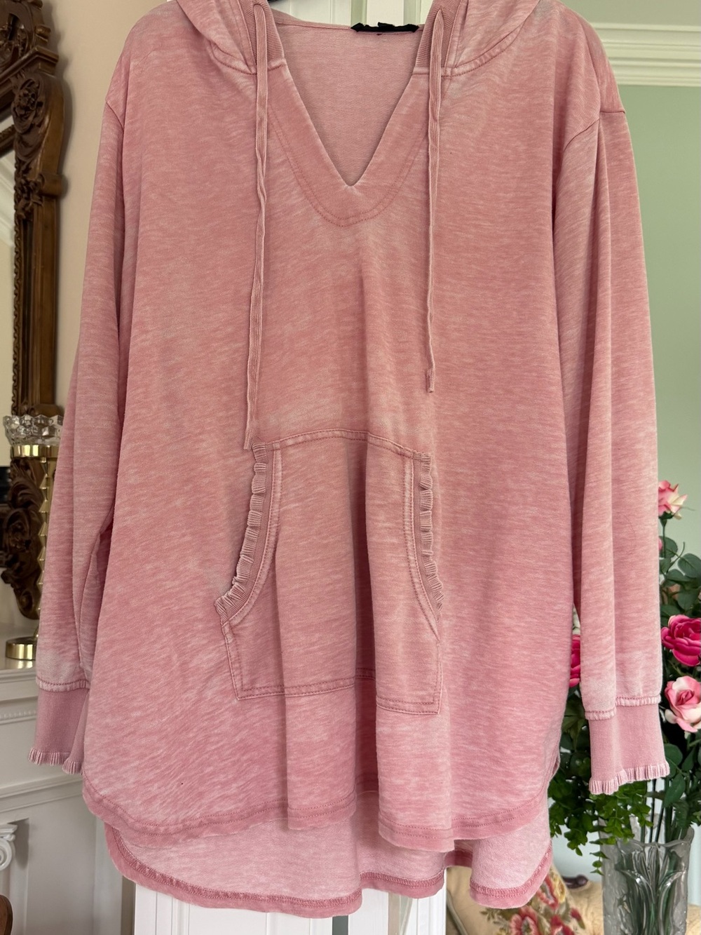 Jane Delancey Women's Pink V-Neck Hoodie Tunic, size 1X